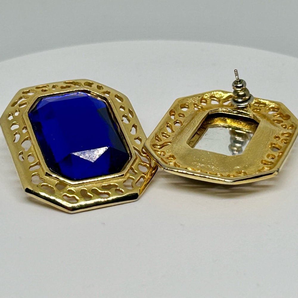 Vintage Blue Rectangular Earrings - image 1